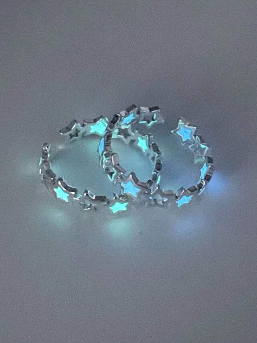 2 piezas Anillos ajustables con estrella luminosa en la oscuridad, anillos con estrella de cinco puntas luminosos, anillos significativos para usar con familia y amigos