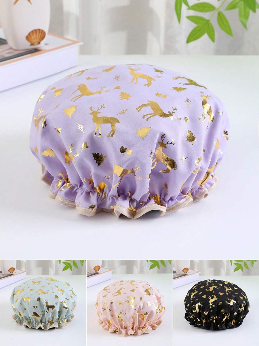 1 pièce Bonnet de douche imperméable à double couche, en matériau PE épaissi pour salle de bain, bonnets de bain et lavage des cheveux, femmes retour à l'école