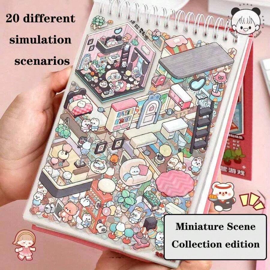 Set de colección de paisajes en miniatura que incluye 20 tarjetas de escena + 25 pegatinas + 1 pinza, con efecto visual 3D. Pegatinas en miniatura de casas DIY para manualidades y recuerdos escolares, ideal para el regreso a clases.