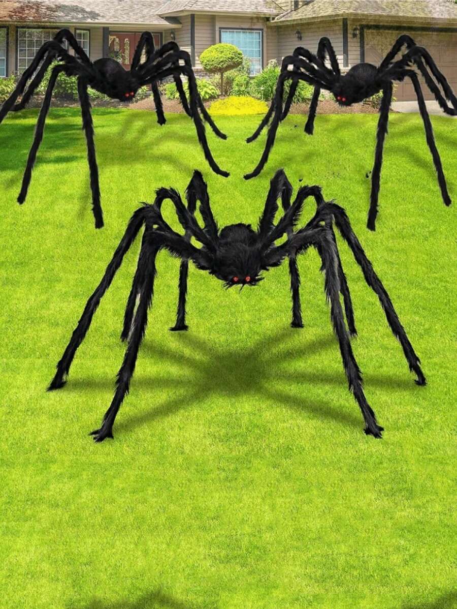 1 pieza Araña gigante negra de Halloween para decoración exterior, araña falsa grande y peluda, decoración para el patio y fiestas de Halloween