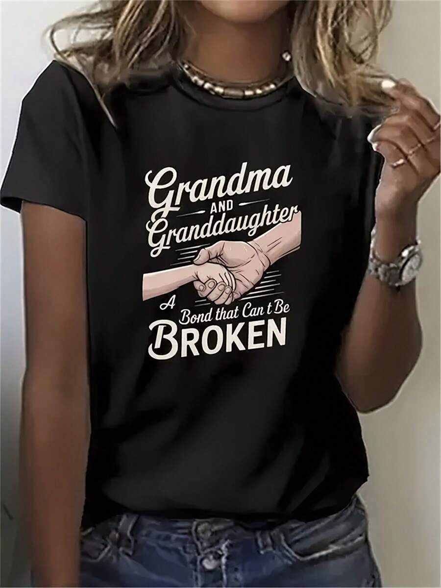Maglietta in puro cotone con motivo che rappresenta il legame tra nonna e nipote, "Un legame inscindibile", design casual a girocollo, maniche corte, adatta per attività all'aperto e regali per le vacanze, indossabile tutto l'anno. Classica maglietta a girocollo realizzata in tessuto a maglia resistente.