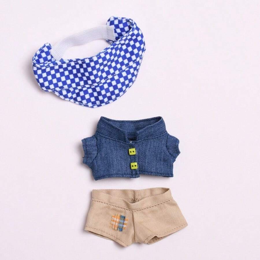 Jaqueta apenas - Uma/Duas gerações ForLABUBU Jaqueta jeans com lapela, conjunto de 3 peças para roupas de boneca ForLABUBU