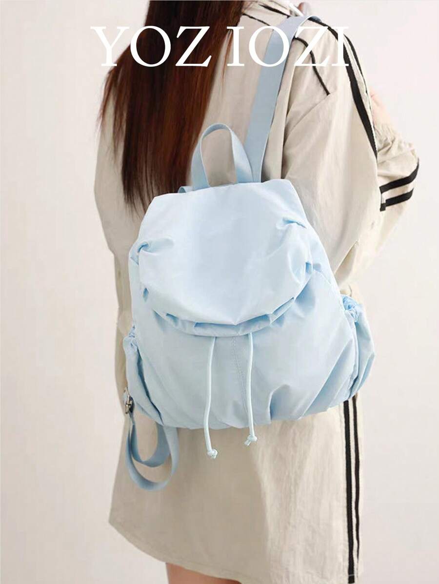 Back To School Korean Style University & High School Students Niche Design Pleated Backpack, Suitable For Female College Students, Work, Campus, Commuting, Nylon Backpack