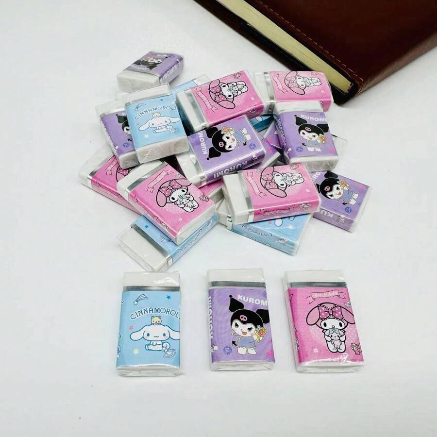 Sanrio 40 Sanrio Eraser Small Brushed Monochrome Bags, Paper Coated Erasers, Back To School Season, School Prizes, Birthday Gifts, Party Gifts, Holiday Gifts, School Supplies