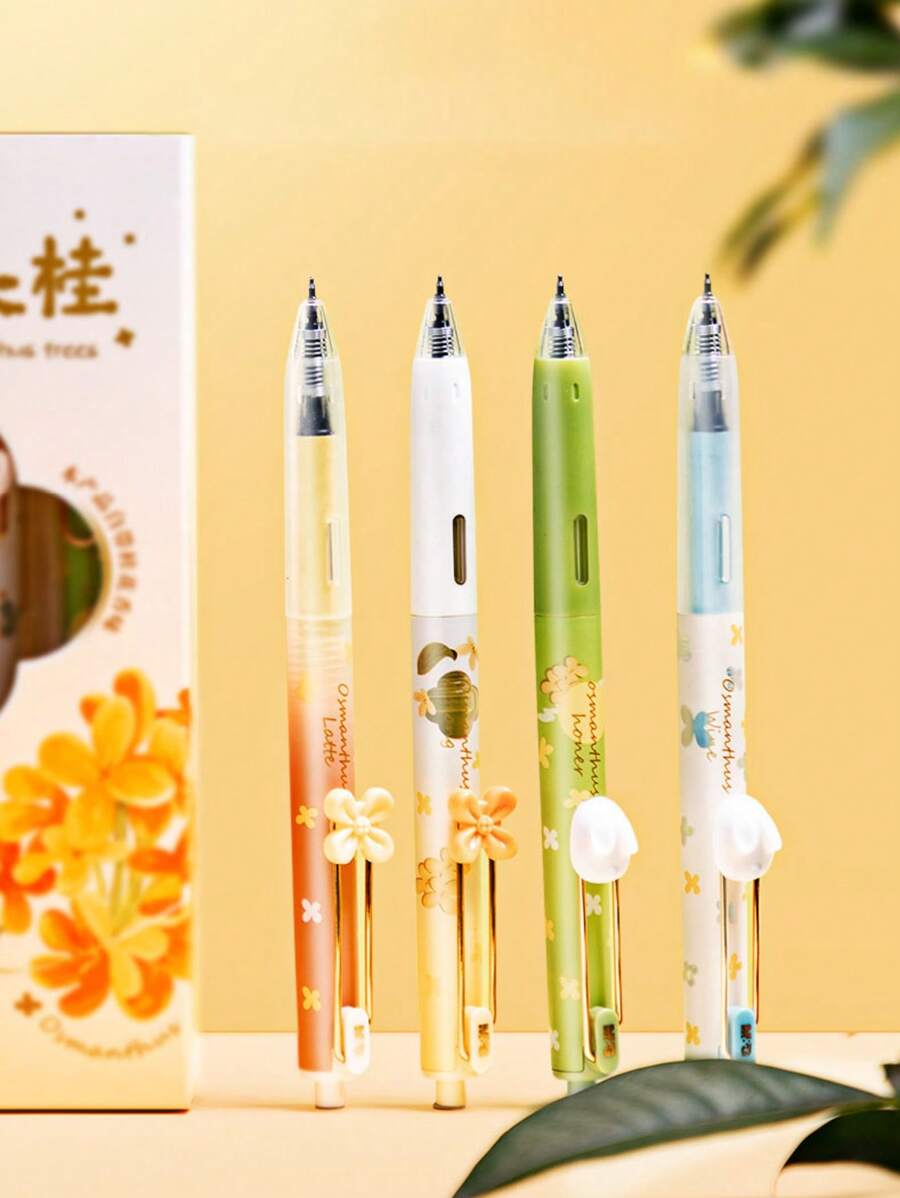 4 piezas Bolígrafo de tinta de carbono de secado rápido, silencioso y con aroma a flores de osmanto, resistente al agua, ideal para exámenes y útiles escolares, vuelta al cole