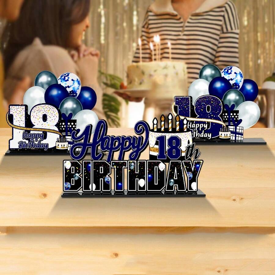 1 set Acrilico Decorazione da tavolo per il 18° compleanno, blu - Brindisi per il regalo del 18° compleanno, decorazioni con targa con slogan per la cerimonia dei 18 anni (disponibili altri numeri)