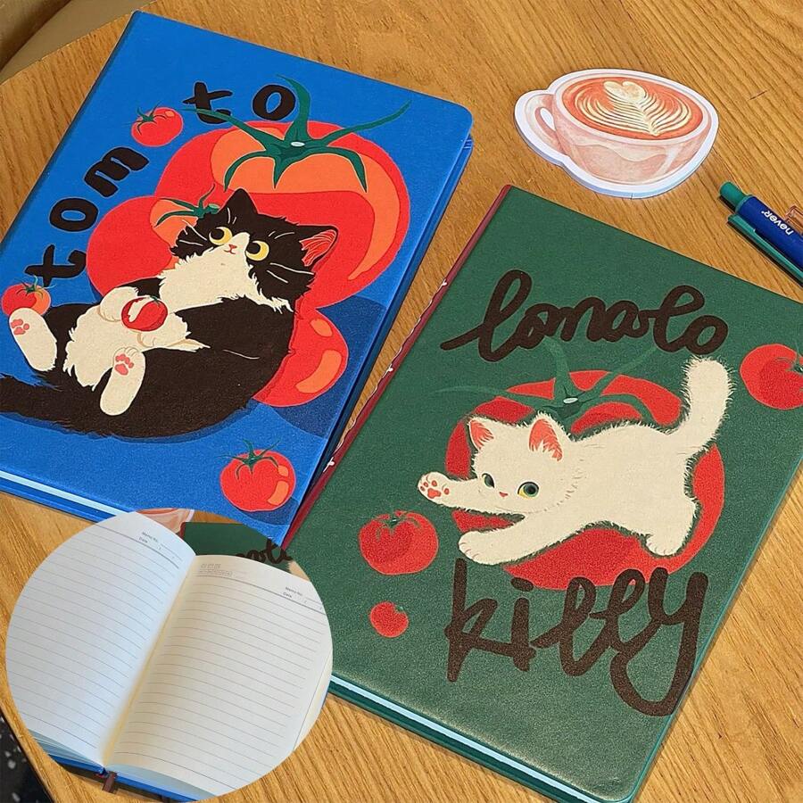 1pc/2pcs Cute Tomato Kitten Notepad A5 Schedule Planning Diary Thickened Notebook School Supplies, Back To School