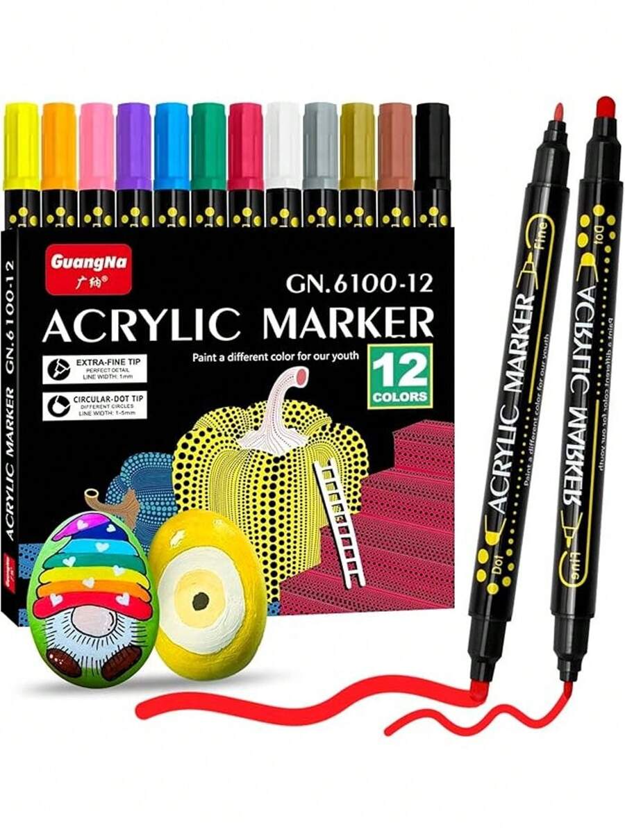 Erorex Acrylic Paint Marker Pens Set Of 12 Premium Dual Tips Acrylic Paint Pens For Rock Painting Wood Canvas Stone Glass Ceramic Surfaces Diy Art Crafts Back To School