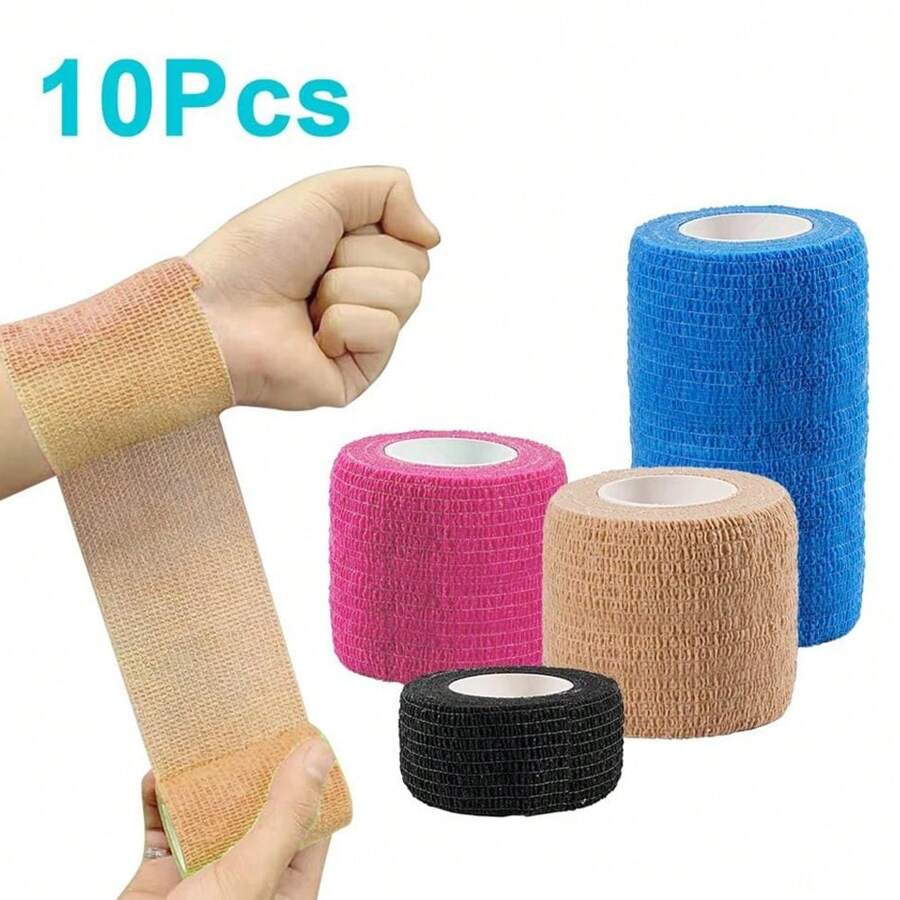 10 Rolos Fita Adesiva Elástica Autoadesiva de Bandagem Esportiva, Protetor Esportivo para Joelho, Dedo, Ombro, Acessórios de Tatuagem