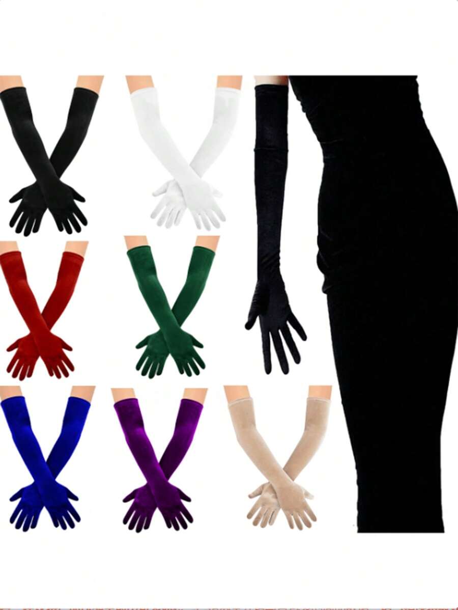 1 Pair Women Long Velvet Gloves, Multi-Color, Suitable For Formal Occasions, Wedding, Party, Elegant Decor, Warm