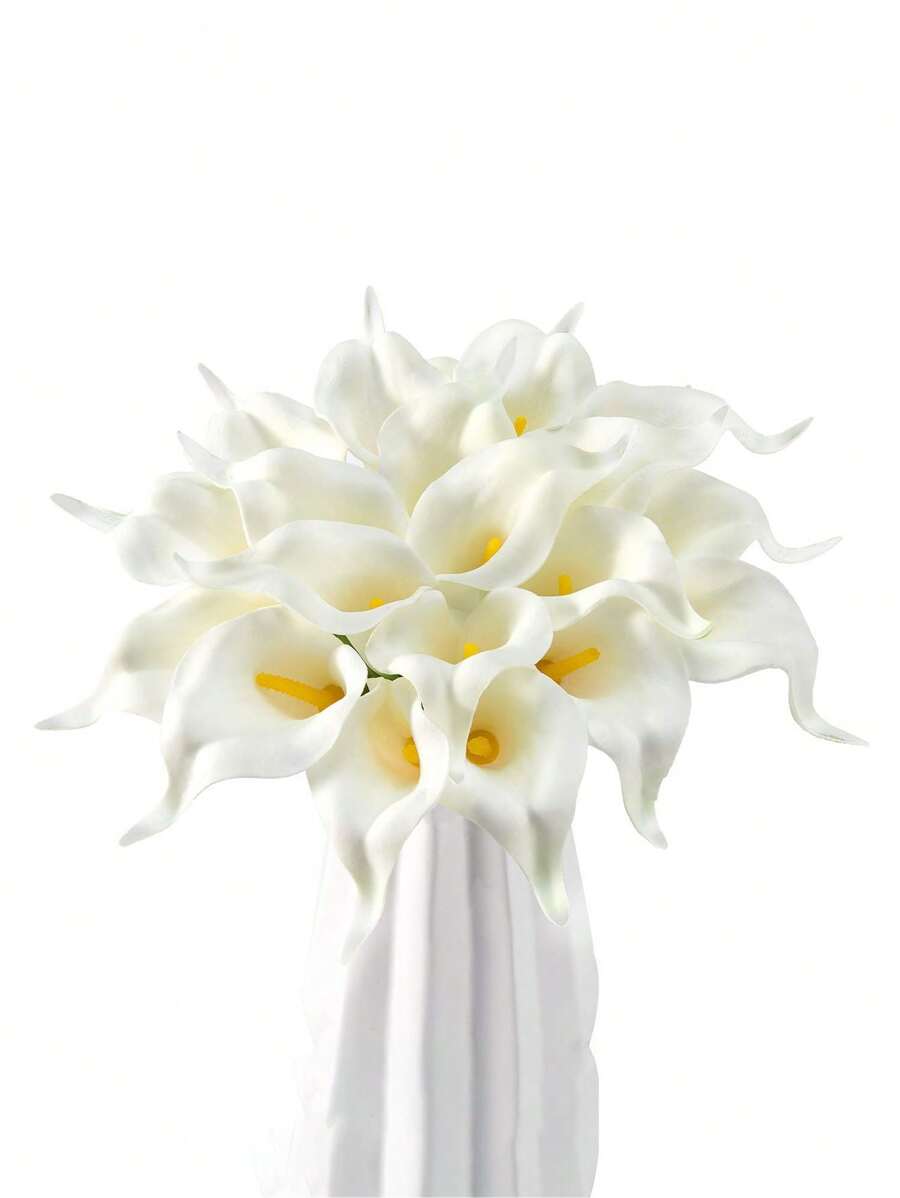 6/10 pièces Fleurs blanches pures Fleurs de lys de calla artificielles pour centres de table de mariage, décorations de douche nuptiale et d'accueil à la maison