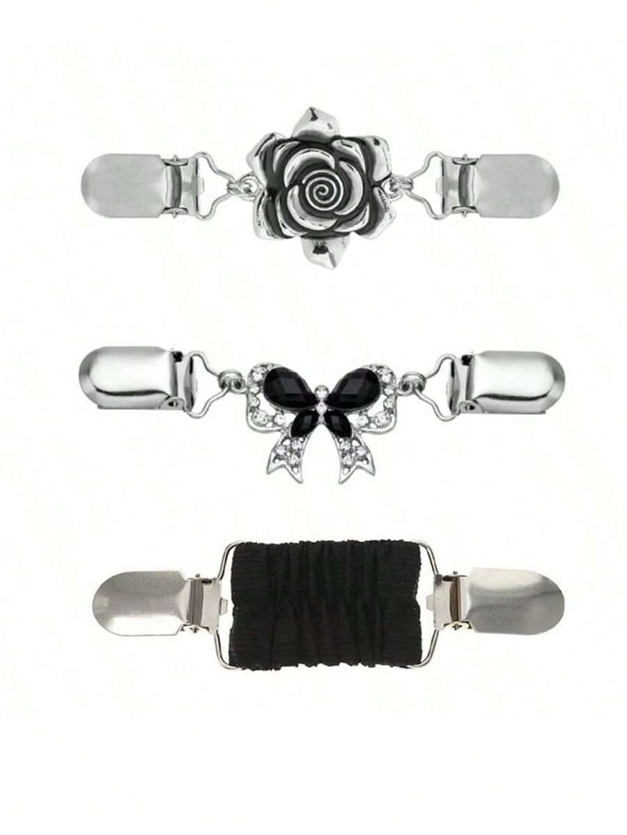 3 pièces Clips avec étoles élastiques rétro, clips pour col de cardigan convenant pour les robes, pantalons dorsaux, vêtements de resserrement de taille, clips broche pour dames