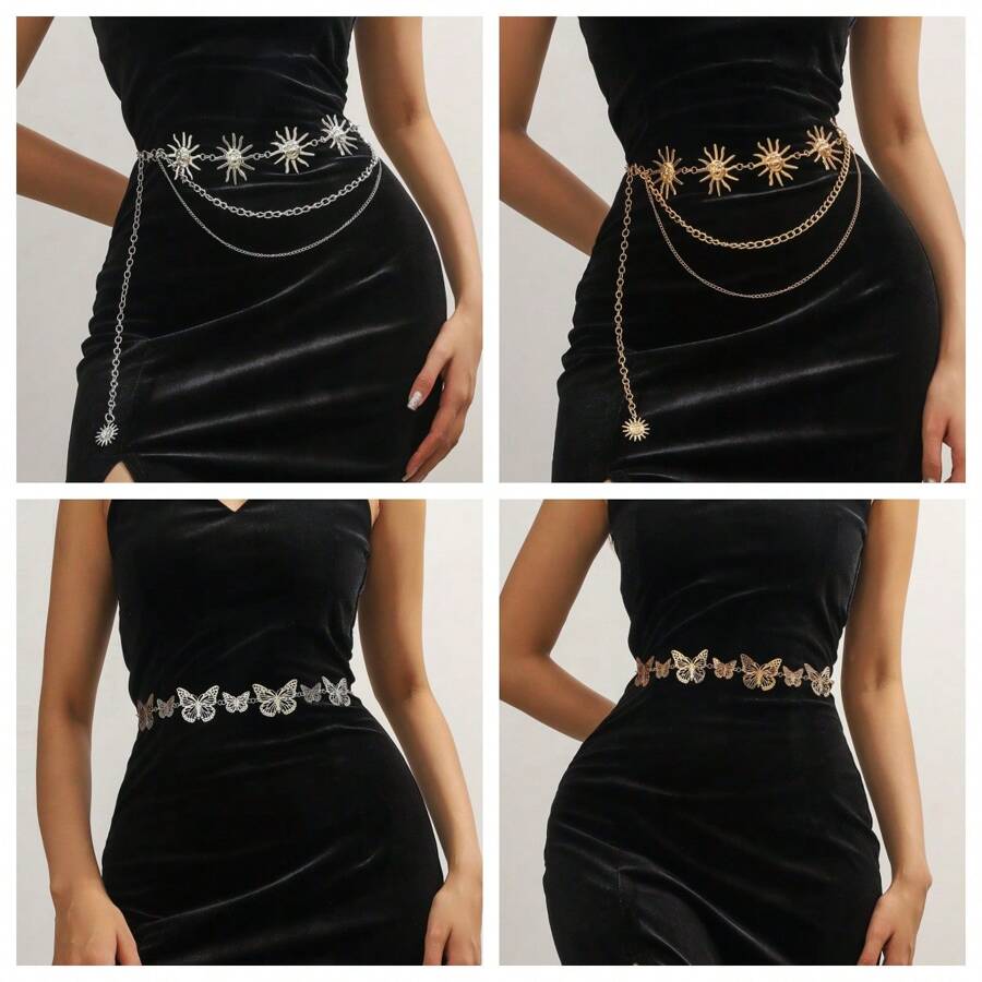Lanț de talie cu pandantiv cu fluture, față zâmbitoare, model creativ, la modă, stil european și american, accesoriu unic personalizat pentru bikini