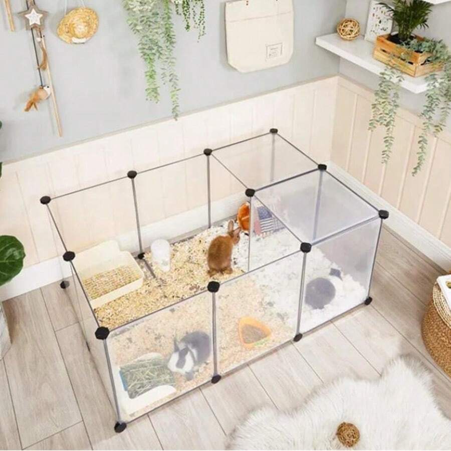 12PC Panels Pet Playpen , Small Animal Playpen, Pet Fence Indoor, DIY Plastic Enclosure For Guinea Pigs, Bunny, Hamsters, Hedgehogs