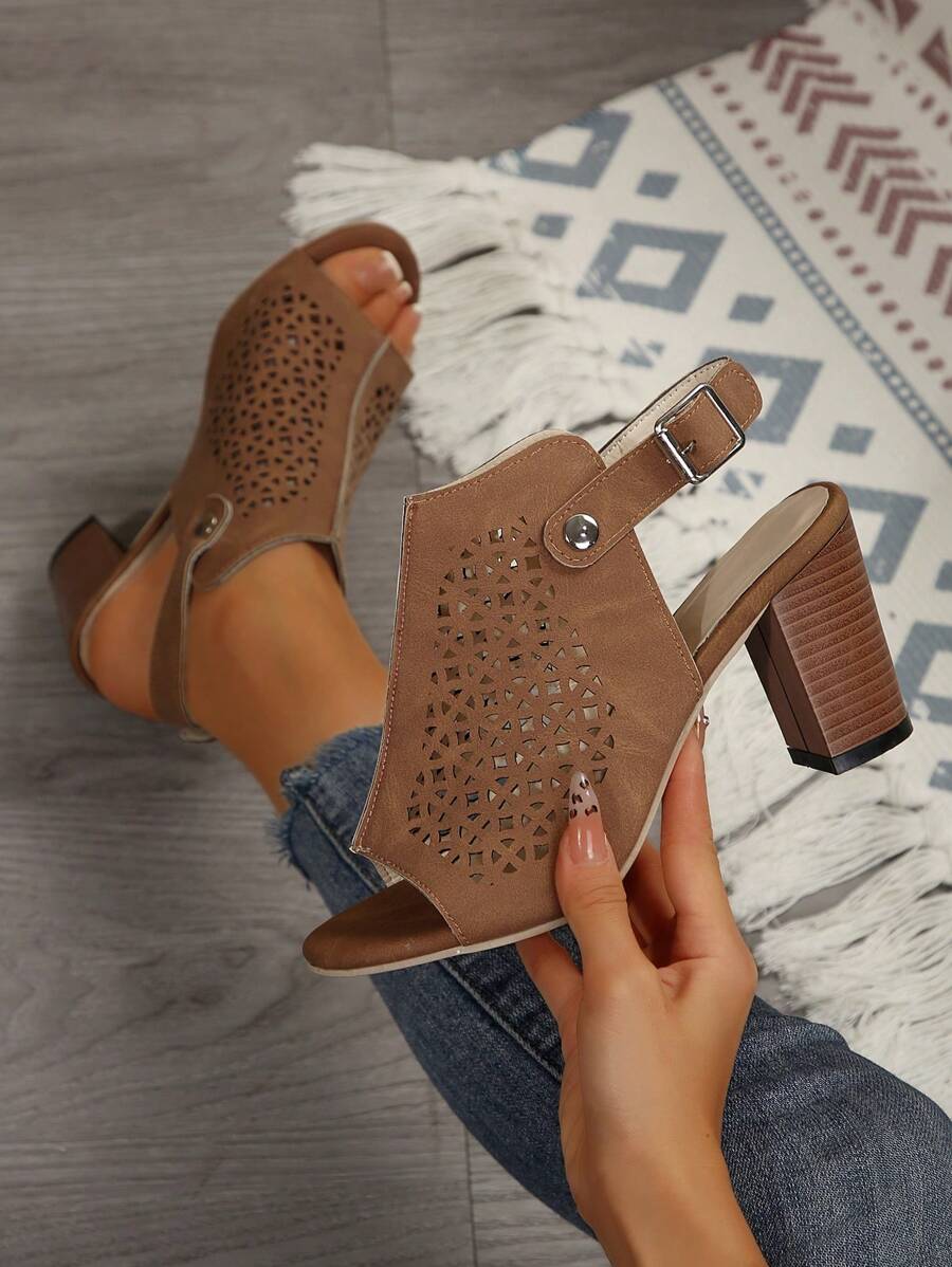 Women's Cross Strap Chunky Heeled Sandals, Outdoor Casual Party Crossing High Heels, Fashion Hook Closure Comfortable