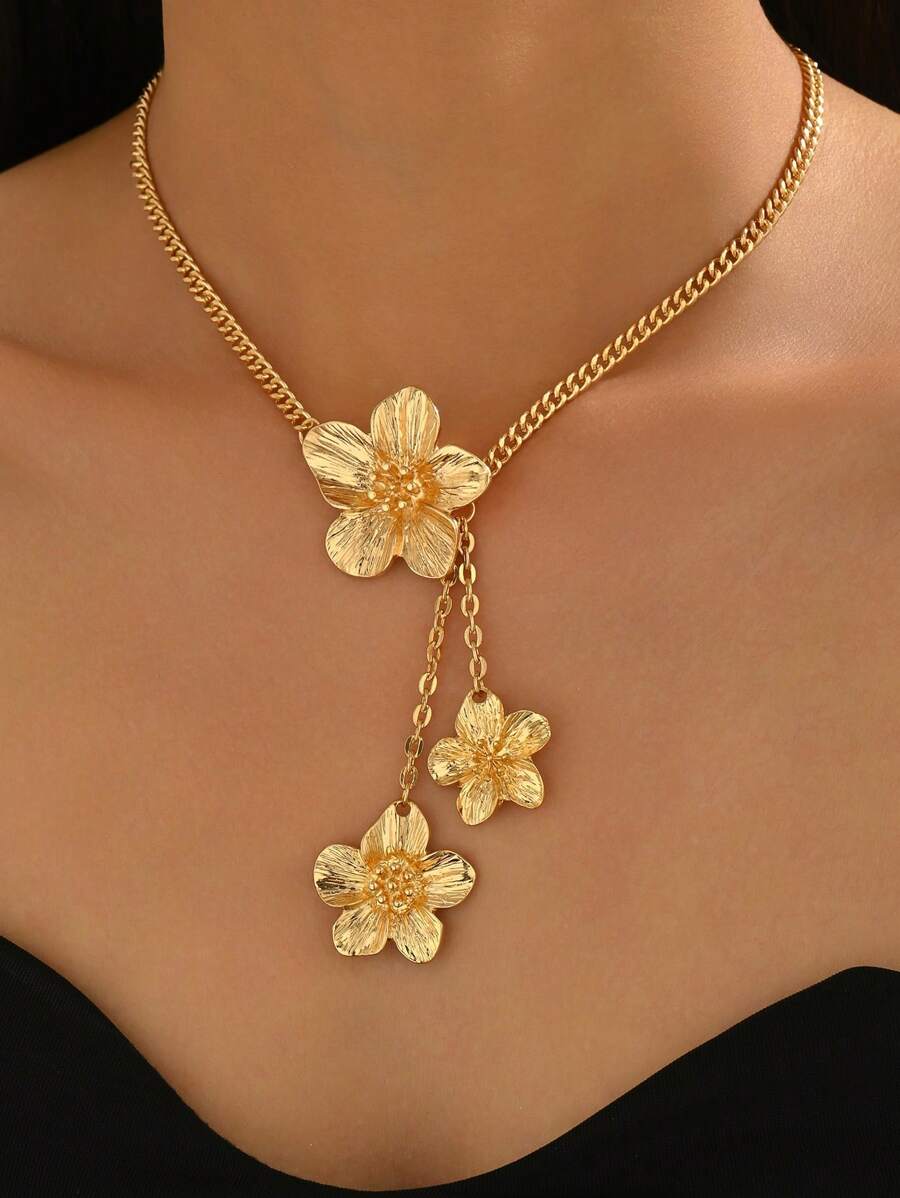 1 Stück Minimalistischer Mode Metall Blumen Anhänger Halskette für Frauen, vielseitiger Schmuck für Sommerreisen, Dates, Musikfestivals