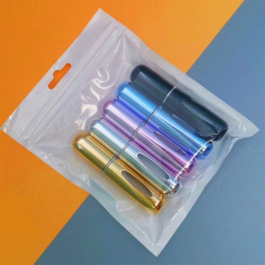 5 Stücke Reisegrößen Parfüm Nachfüllflasche, Aluminiumlegierung Boden, tragbarer Mini Zerstäuber, nachfüllbar, Sprühflasche für Damen Taschenzerstäuber Eau de Cologne 5ml