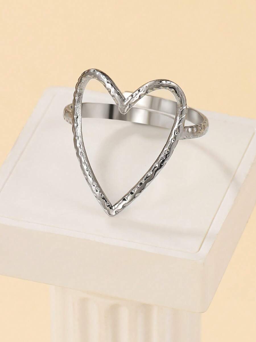 Onelike 1 pieza Anillo abierto con forma de corazón de acero inoxidable dorado, diseño simple y elegante, adecuado para que las damas lo usen a diario o lo regalen