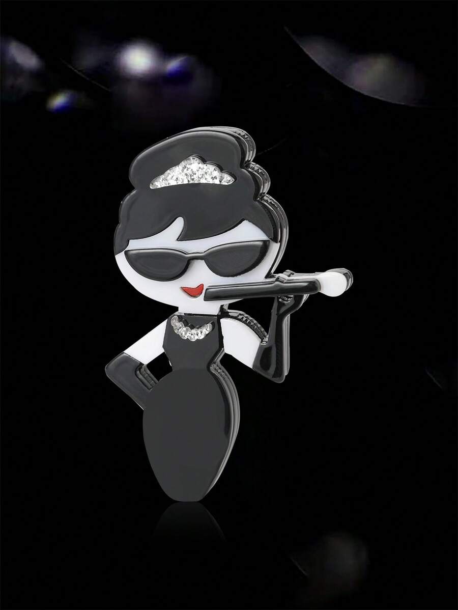 1 pezzo Spilla da donna con figura di donna che fuma in acrilico, spilla da applicare su borse, maglioni, cappotti, cappelli, scarpe, vestiti, abiti