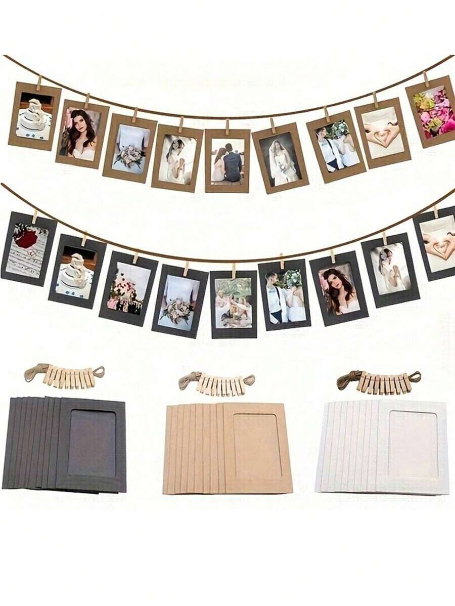 10pcs/Set Paper Photo Banner, Hanging Photo Wall For Wedding, Anniversary, Birthday, Holiday Parties, Home Decor, Desktop DIY Decoration (With Clips And T)