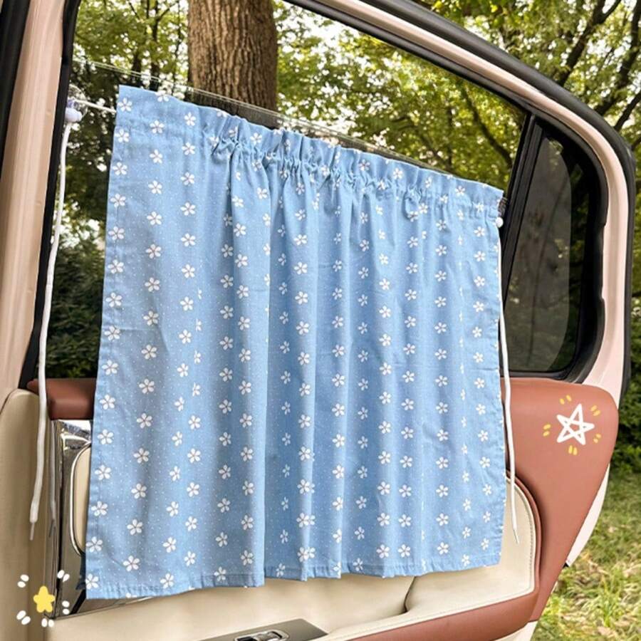 Car Window Curtain, Anti-UV Heat Insulation Sunshade, Cute Cartoon Design With Suction Cup For Side Windows, Suitable For Female