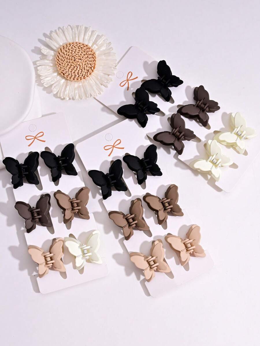 6pcs Vintage Butterfly Shaped Cute ABS Plastic Hair Clips, Colorful Hair Accessories Suitable For Side And Top Clip, Adorable Mini Hair Claws Beauty Claw Clips