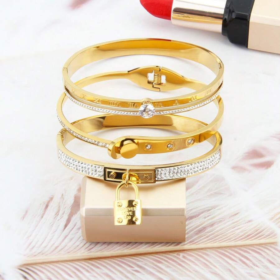 3pcs/1set Women Elegant Multilayer Pearl Studded Bracelet Set, Unique Design With Cubic Zirconia Pendant, Suitable For Party, Anniversary, Gift