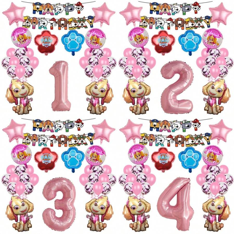 Paw Patrol Autorisierter Set aus 30 Stücke PAW Patrol Tapfere Stadt Abenteuer Rettungshund Themen Geburtstagsparty Ballon Banner Dekorationen, rosa süße Such- und Rettungshund Muster Aluminiumfolie Ballon, 12 Zoll rosa Latex Ballon und rosa Glitzer Ballon, perfekt für Geburtstags-Feier, Wanddekoration Hintergrund, Ballon Kombinations Banner Dekorationsset