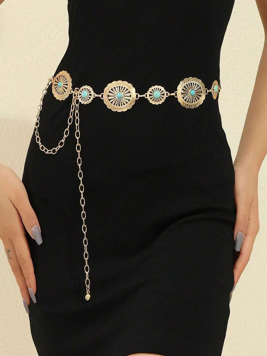 Eleganter, geometrisch floraler, geprägter Taillenkette Dekorationsgürtel für Frauen im Sommer