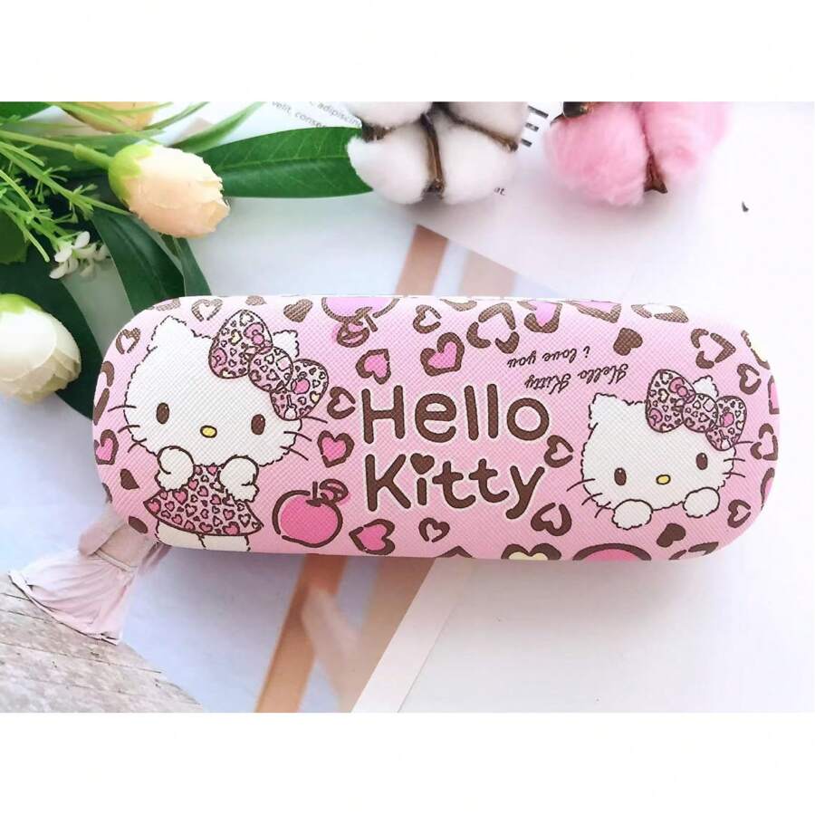 Sanrio 2 Stücke Sanrio Brillenetui für Hello Kitty, My Melody, Kuromi, Cinnamoroll - süßer Katzen-Muster, Kunstleder, stoßfest und druckbeständig, modisches Design für den täglichen Gebrauch, Sanrio