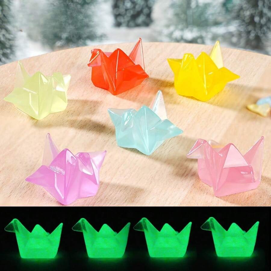 Random5pcs/10pcs/15pcs Micro Landscape Creative Dreamy Night Light Thousand Paper Crane Handmade DIY Decoration Blind Bag Accessories Mini Desktop Ornaments