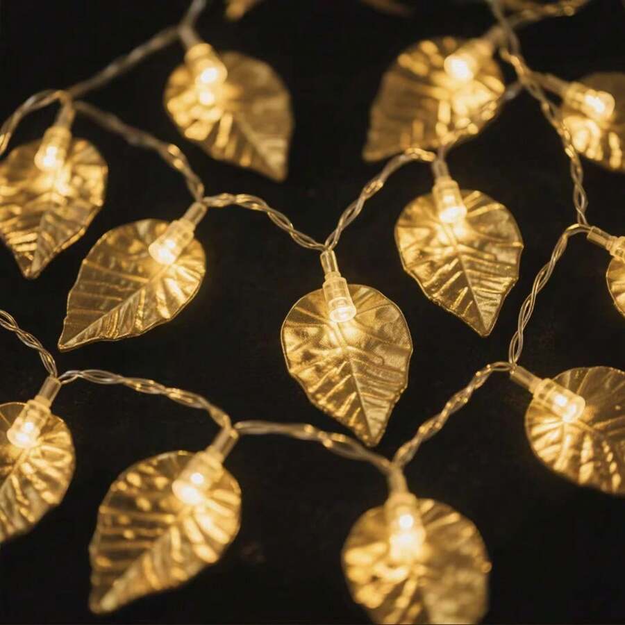 LED,Copper Wire Lamp, Flower Wreath, Gold, Silver, Leaves, Decoration, Home, Room, Festival, Light String