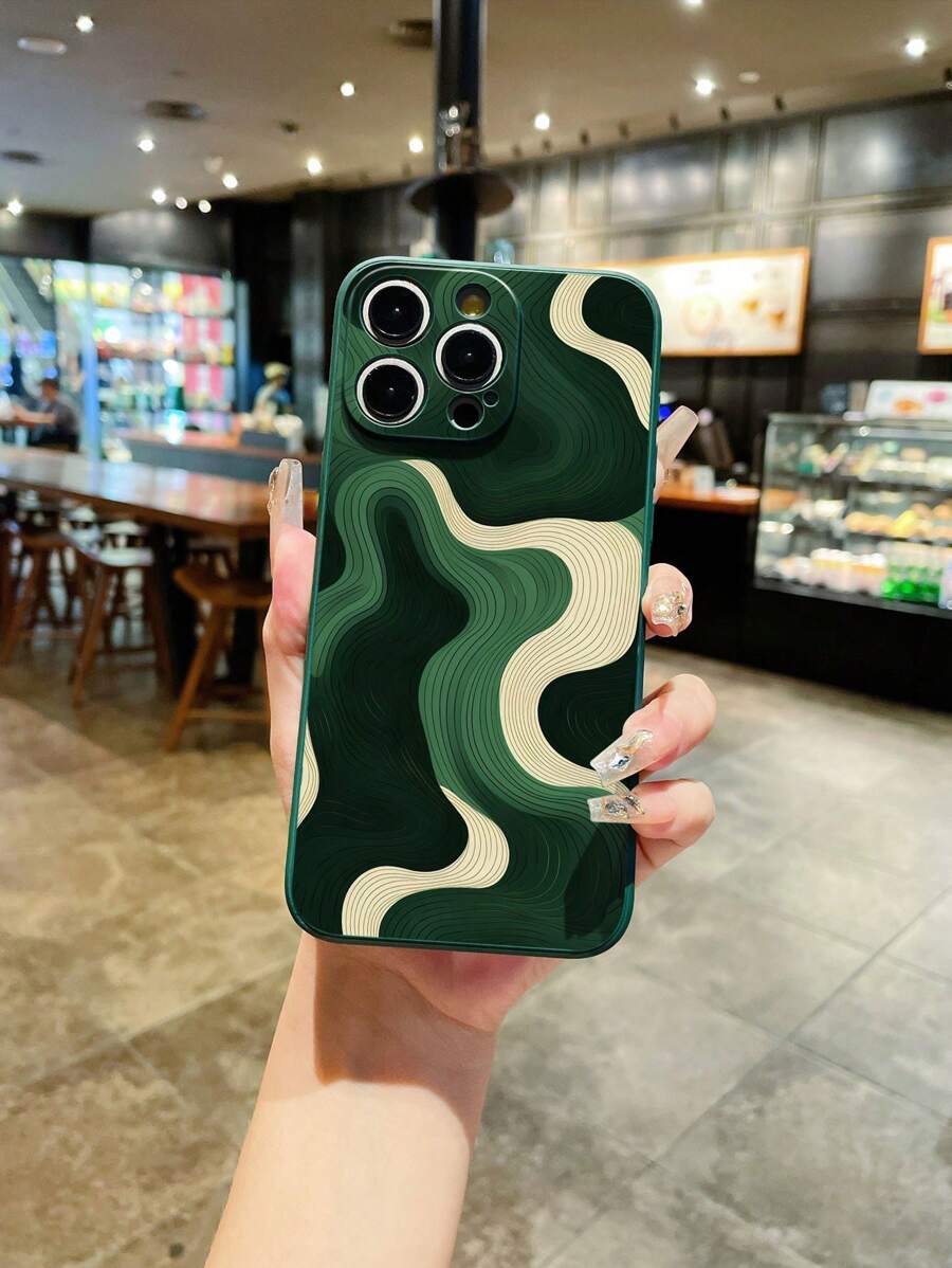 1pc Dark Green Asymmetrical Wave Liquid TPU Shock-Proof Protective Phone Case Suitable For Apple /Android Phones: Galaxy A51 4G/A52/A52s 5G/S23 Ultra/A13 4G/A12, OPPO A54, Apple 15 Pro Max, Galaxy A04E/A05S/A34/S24 Ultra 5G, Redmi Note 13, Galaxy A14/A32 4G