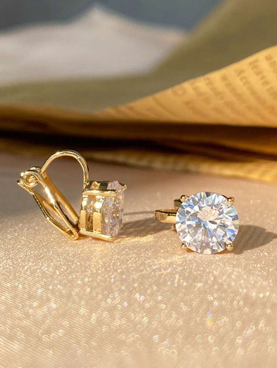 1 Pair Of Exquisite And Compact Round Zirconia Earrings, Niche Design, High-End Temperament, Versatile Ear Clips