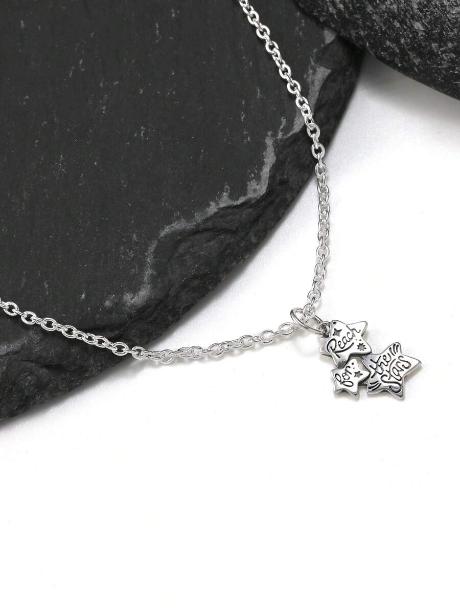 Luxurious And Elegant Pure Silver Necklace Paired With Vintage Gothic Star Shaped Pure Silver Necklace, Suitable For Both Men And Women