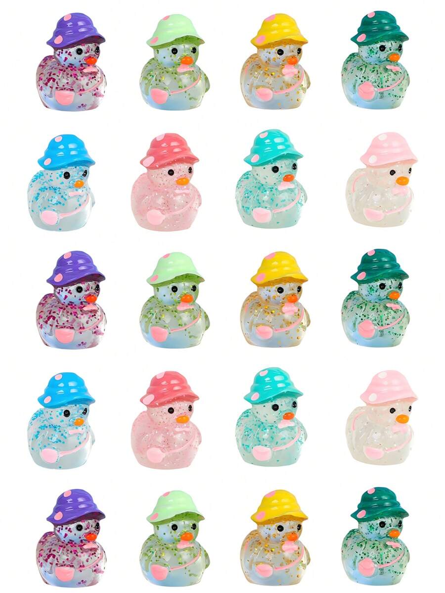 100/50/20/10/1pc Luminous Flash Mini Ducks, Miniature Duck With Hats, Fluorescence Fairy Garden Decoration, Cute Animals Micro Landscape,Desktop Decoration Accessories Home Decor