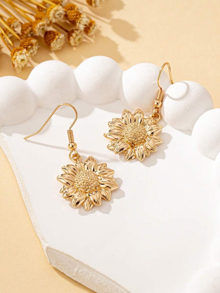 1 Paar Modeschmuck Ohrringe für Frauen, minimalistisch & elegant Sonnenblume Anhänger Ohrringe in Retro-Silber, geeignet für den täglichen Gebrauch und den Urlaub