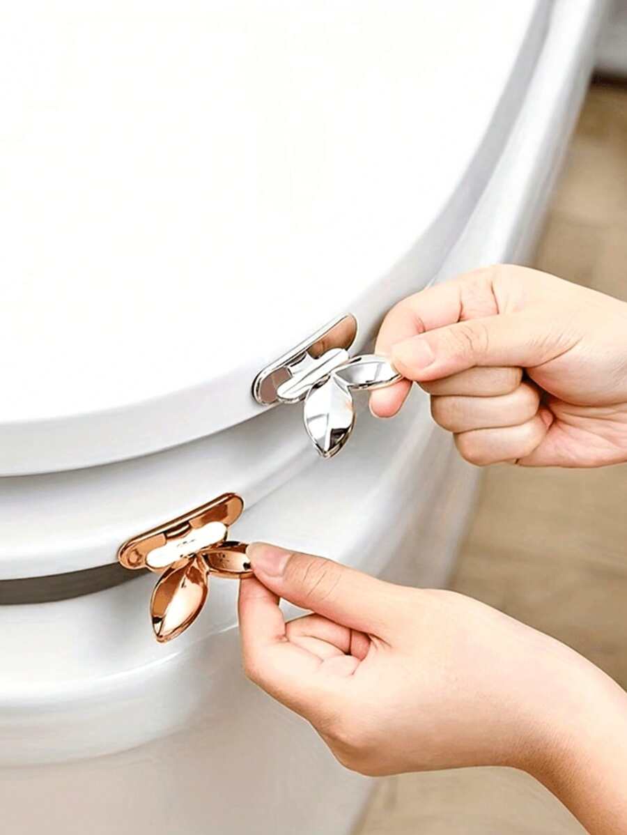 2pcs Rose Gold Toilet Seat Lifters, Flower Pattern, Durable Acrylic, Easy To Clean - Preglued Design, Non-Dirty Handling Bathroom Accessories Bathroom Organizer Back To School