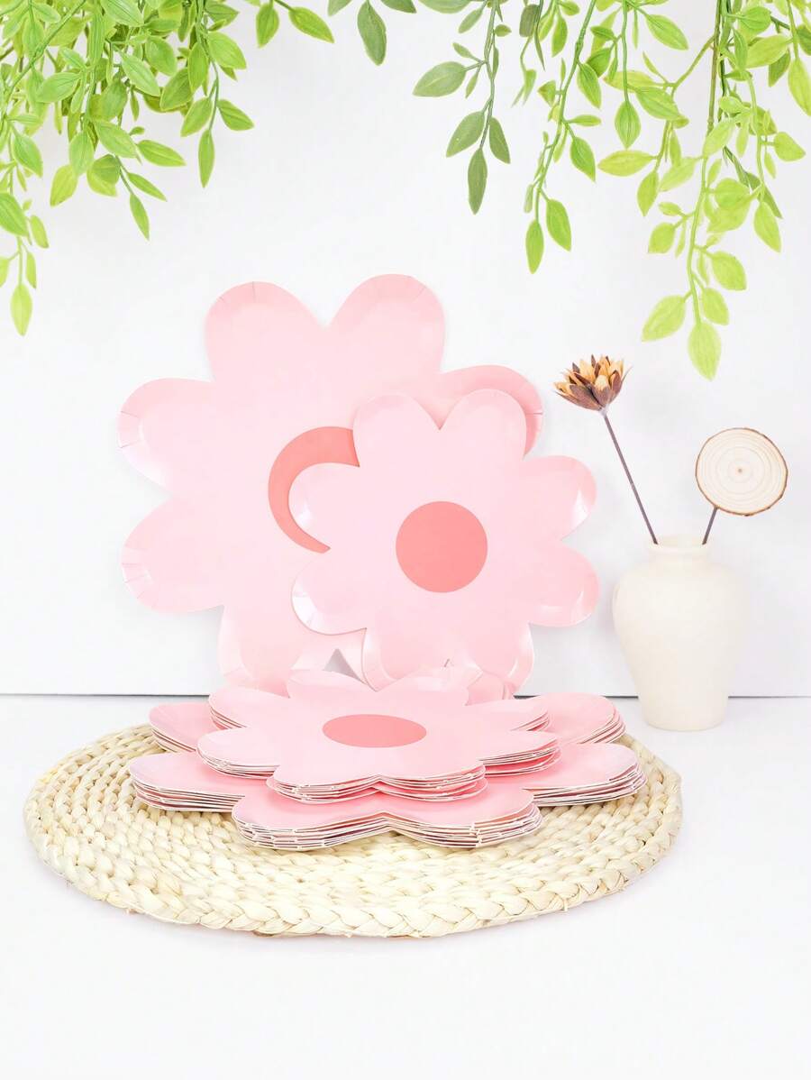 10 Stücke/20 Stücke/50 Stücke hellrosa Gänseblümchen Pappteller, Blumenpappteller, blumige Pariser Teller, Frühlings-Gänseblümchen Party Pappteller, blumenförmige Pappteller, Gänseblümchen Party Zubehör für Geburtstag, Hochzeit, Babyparty