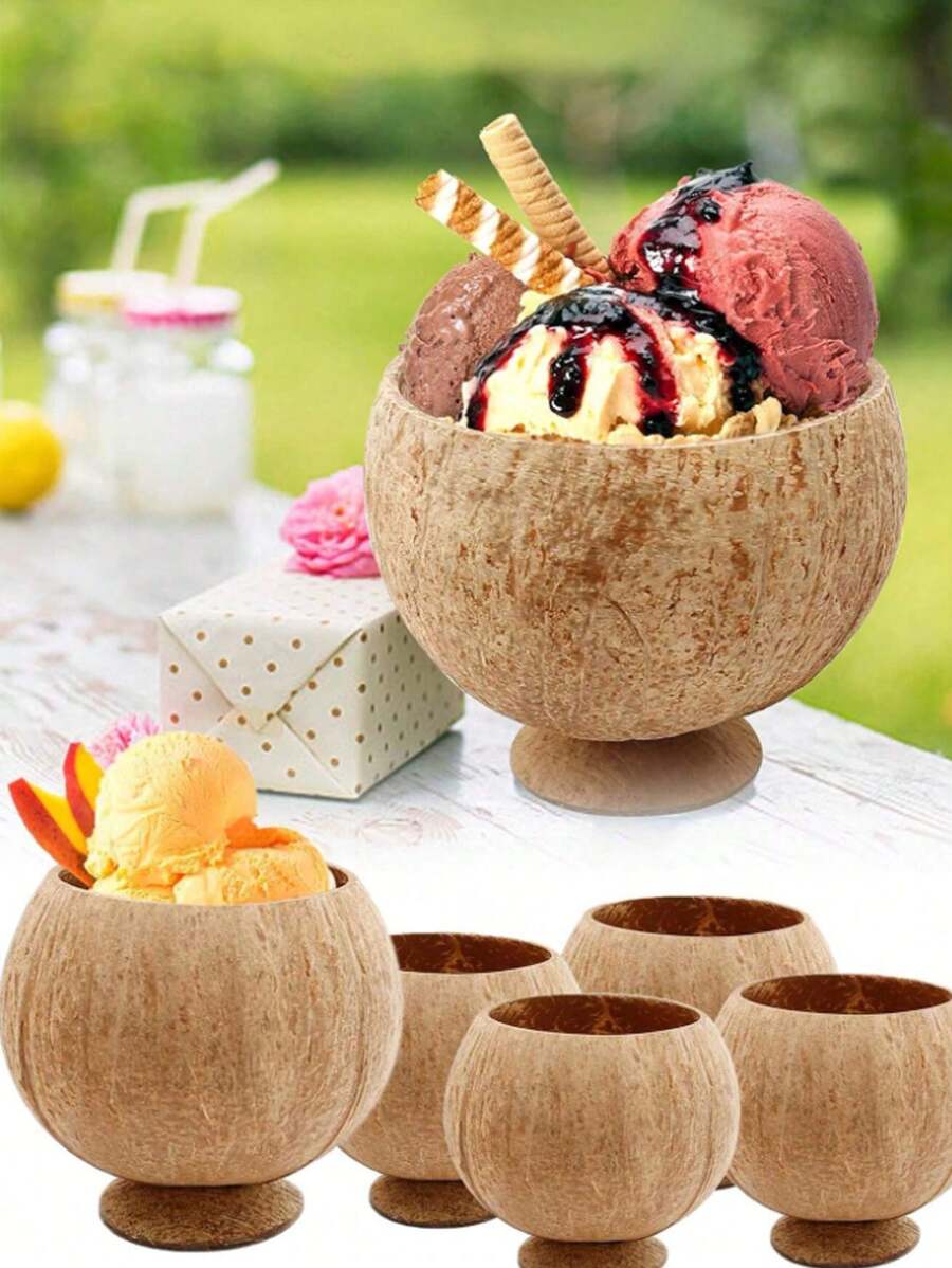 1 pièce Tasse en coquille de noix de coco polie pour la fête hawaïenne, tasse en noix de coco réutilisable pour le dessert, la crème glacée, convenant pour les mariages, les fêtes de graduation, les fêtes d'été près de la piscine