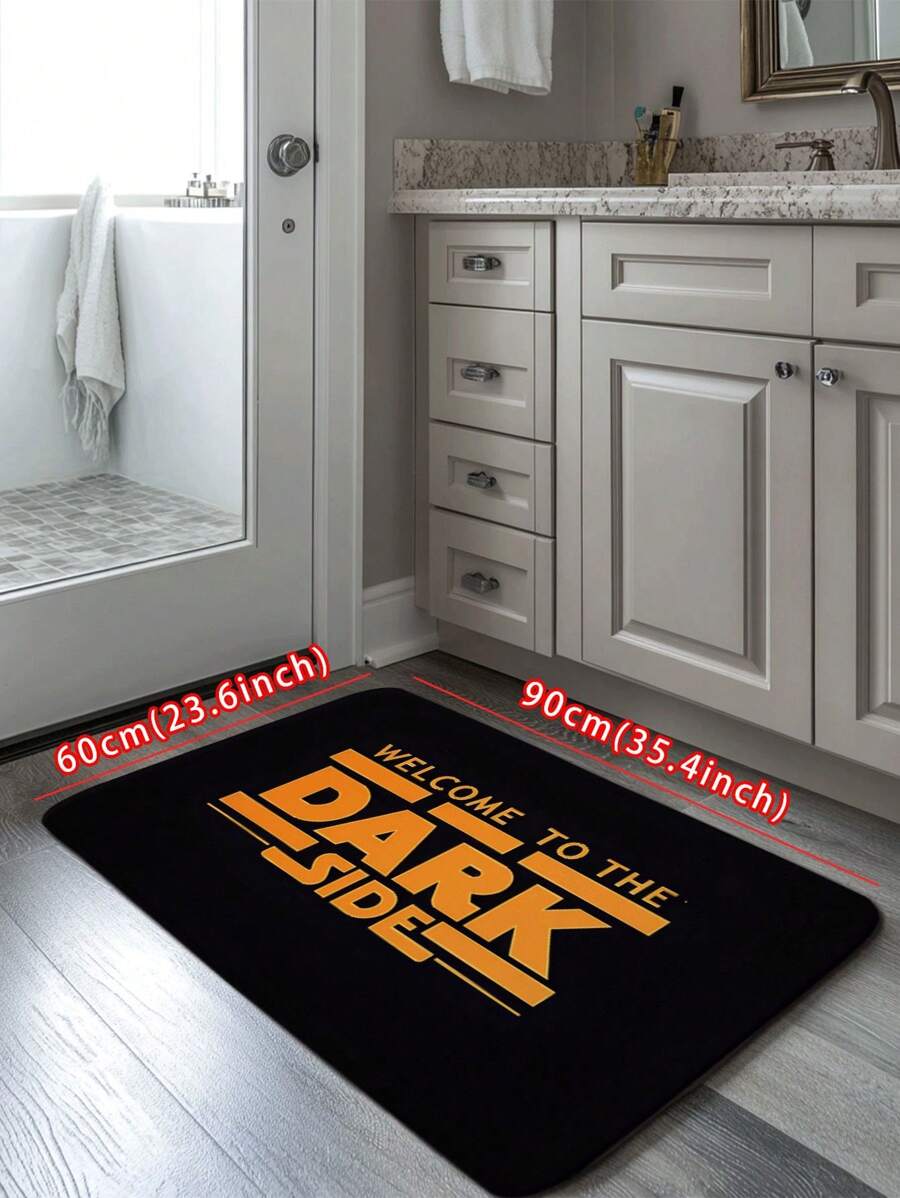 1pc Minimalist Fashion Style Dark Color Letter Print Doormat, Indoor Entrance Mat, Elastic Bathroom Mat, Bathroom Non-Slip Mat, Modern Simple Design, Absorbent, Anti-Slip And Durable Small Rug, Kitchen Floor Mat, Flannel Bathroom Non-Slip Mat, Suitable For Bathroom, Living Room, Bedroom, Kitchen, Shower Room, Home Decor, Shower Room And Party Carpet, Bathroom Decor, Bathroom Mat, Bathroom Accessories
