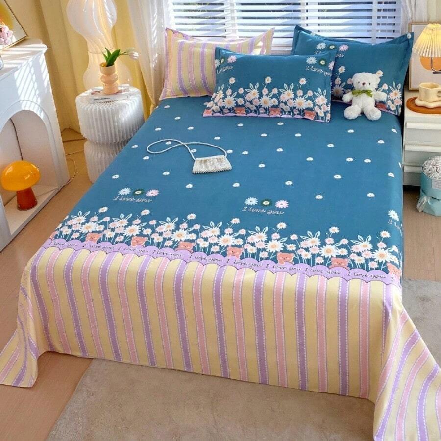 3pcs/Set Soft & Skin-Friendly Printed Thicken Bedding Set, Fashionable & Minimalist Luxury Bedsheet, Pillowcase Suit For Bedroom, All Season