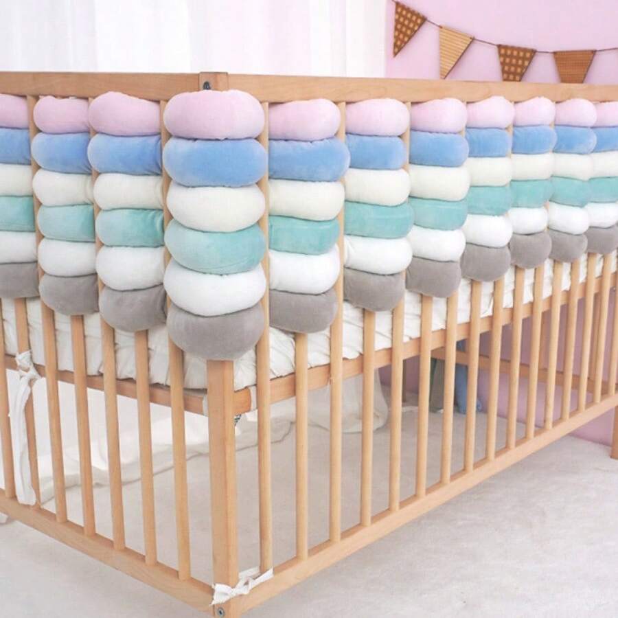 1 Stück Krippen-Umrandung, handgewebte Streifen, Knoten, Brandteig-Zöpfe, stoßfeste weiche Babybett-Umrandung