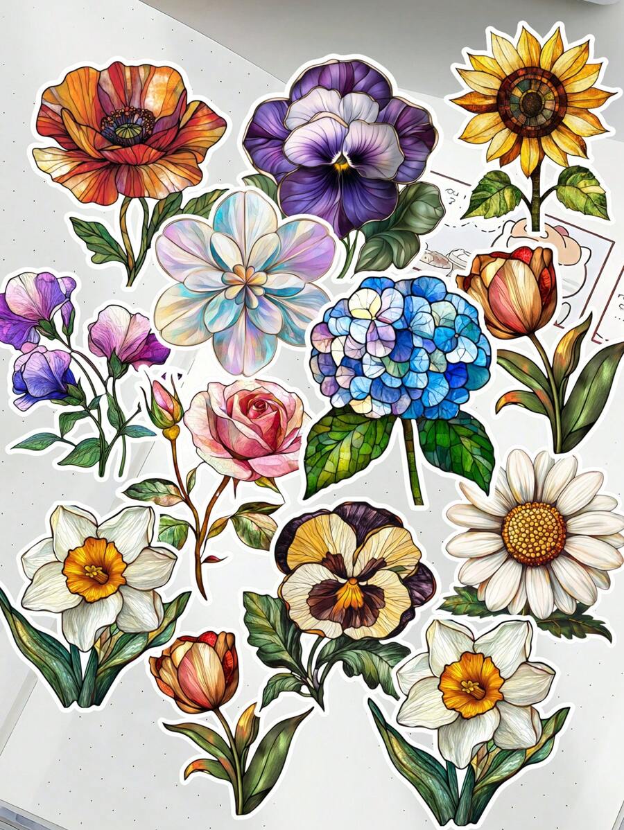 Set da 17 pezzi di adesivi vintage di cartoni animati, fiori, girasoli, rose, per fai-da-te, scrapbooking, album, junk, planner, diario, decorazioni per la scuola, articoli per il ritorno a scuola