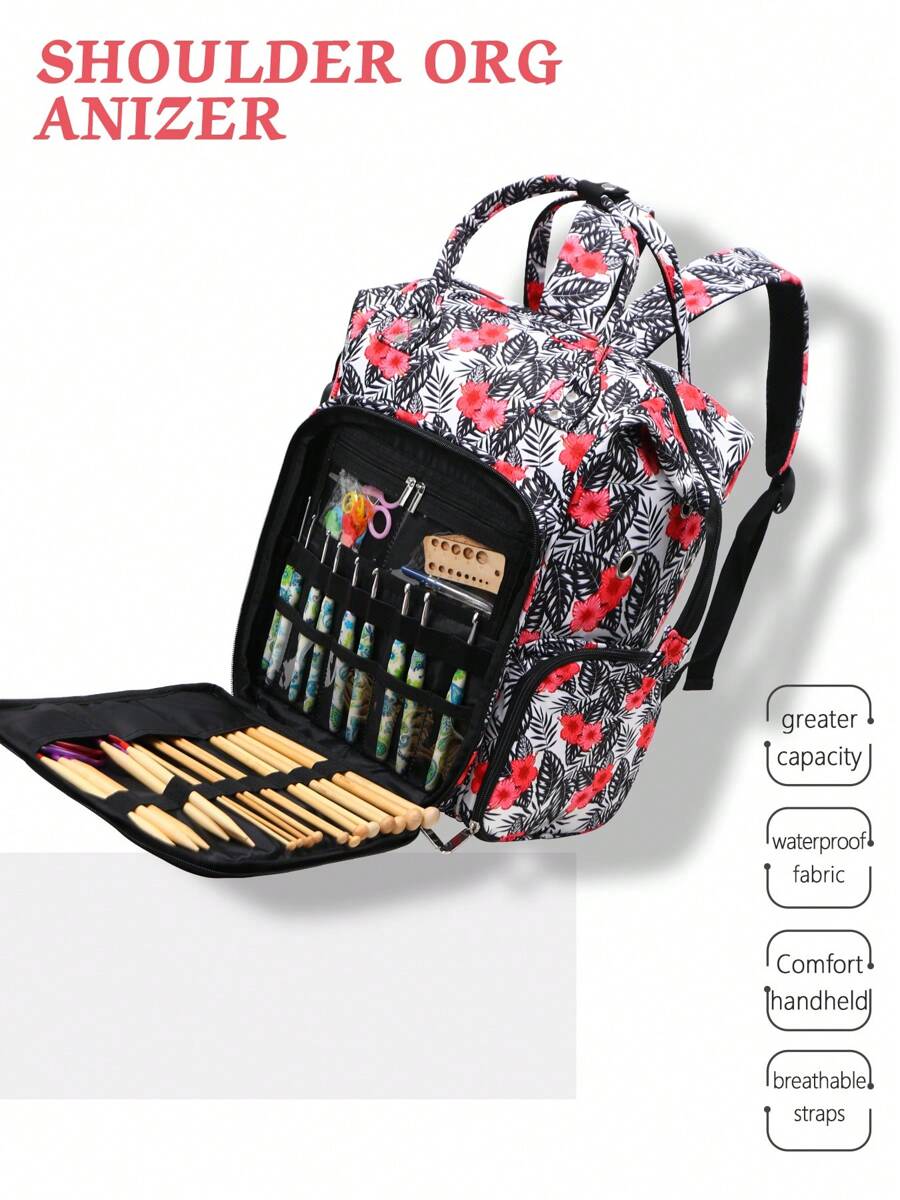 1pc New Diy Wool Crochet Hook Knitting Tool Storage Bag, Living Supplies Miscellaneous Storage, Women Men's Backpack Outdoor Travel Oversized Capacity Portable Shoulder Bag, Suitable For Long And Short Distance Travel Use, A Large Number Of Items To Carry, Holiday Gifts
