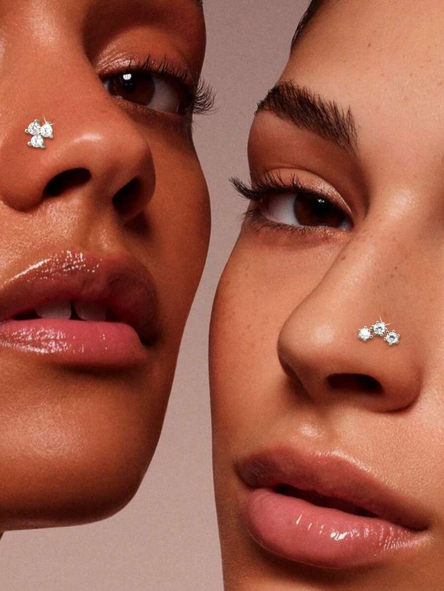 1PC S925 Sterling Silver Personalized Nose Stud L Rod Flower Row Diamond Body Piercing Jewelry Nose Stud, For Girls' Daily Wear For Girls,Girl's Daily Outfit,Wear The Best Gift For Girlfriend, Mother, Sisters