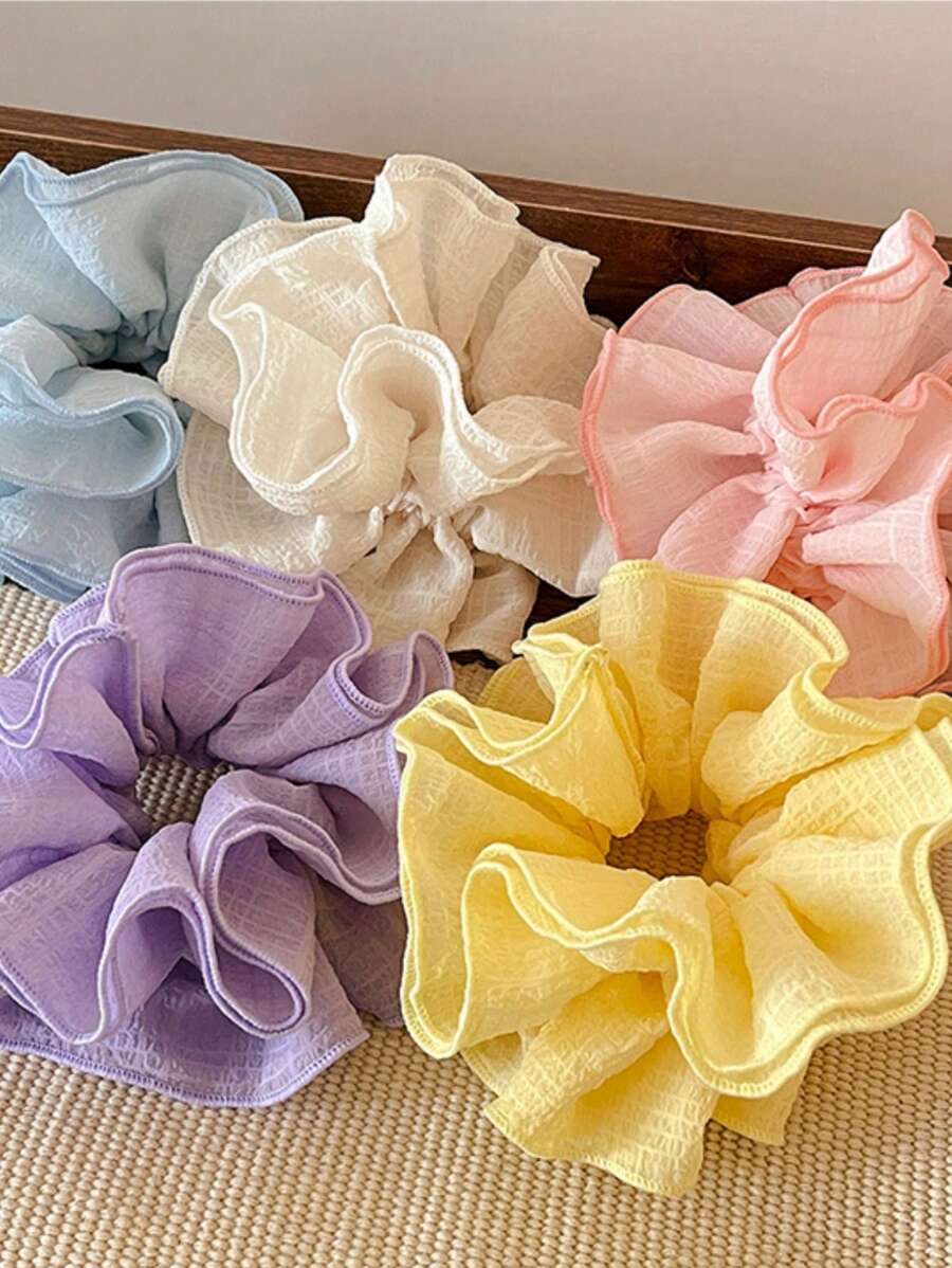 1 Stück cremefarbener, süß koreanischer Stil Frühjahr Übergroß Doppel-Layer Rüschen Chiffon strukturierte Haargummi, einfacher tiefer Pferdeschwanz & Dutt Haarband, französischer Rüschen Dekor Haarzubehör Zopfhalter Haargummis Haargummi Scrunchies Haarband Elastisch