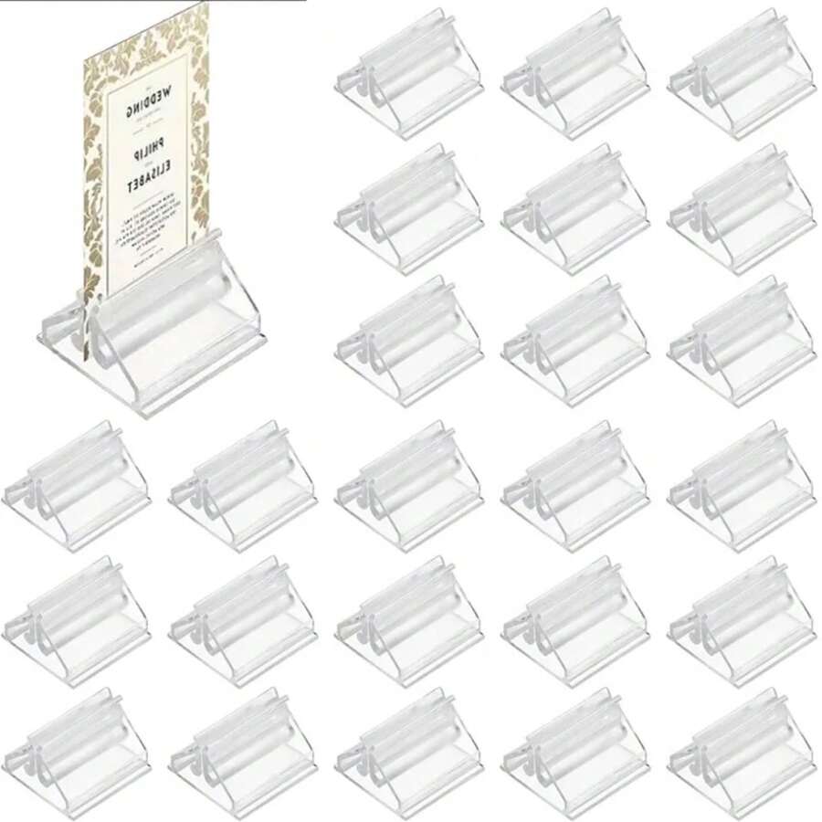 24/48Pcs Mini Clear Stands Place Card Holders Table Number Stands Card Base Stand For Table Photos Games Wedding Party Decor