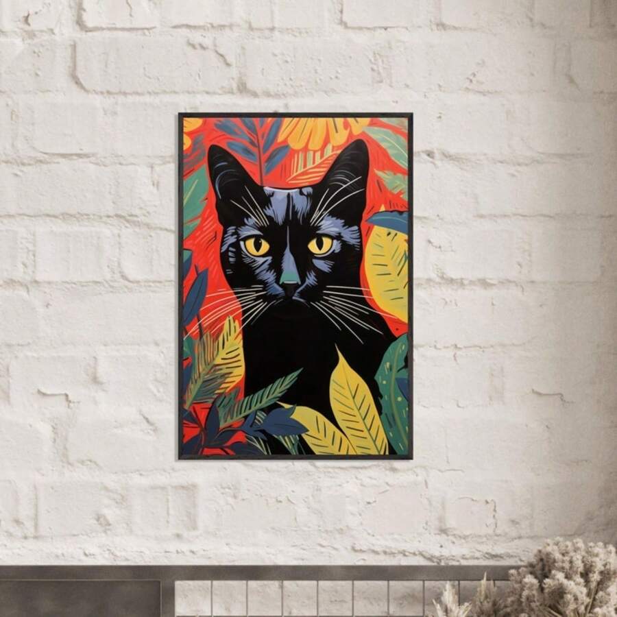 1 peça de presente, pôsteres de gato preto, impressão estilo Matisse, pôsteres coloridos de gato, artes de parede de gato, impressão vintage de gato preto, sem moldura