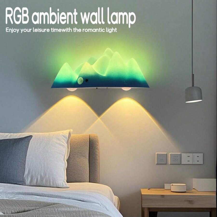 1 Peça Luminária de Parede LED Inteligente Ajustável, Luz de Parede Criativa Minimalista Moderna com Montanha Nevada, Sensor Infravermelho, Controle Remoto RGB, Recarregável por USB, Adequado para Quarto, Sala, Corredor, Sala de Estar